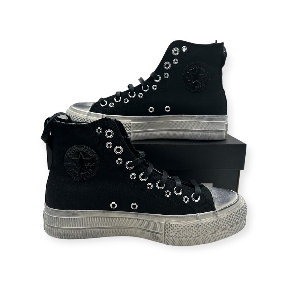 Converse Black and Silver High-Top Sneakers - Reposh
